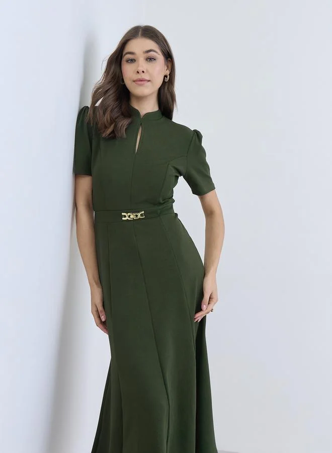 Styli  Women Olive Green A-Line Midi Dress for Women | Best Price UAE